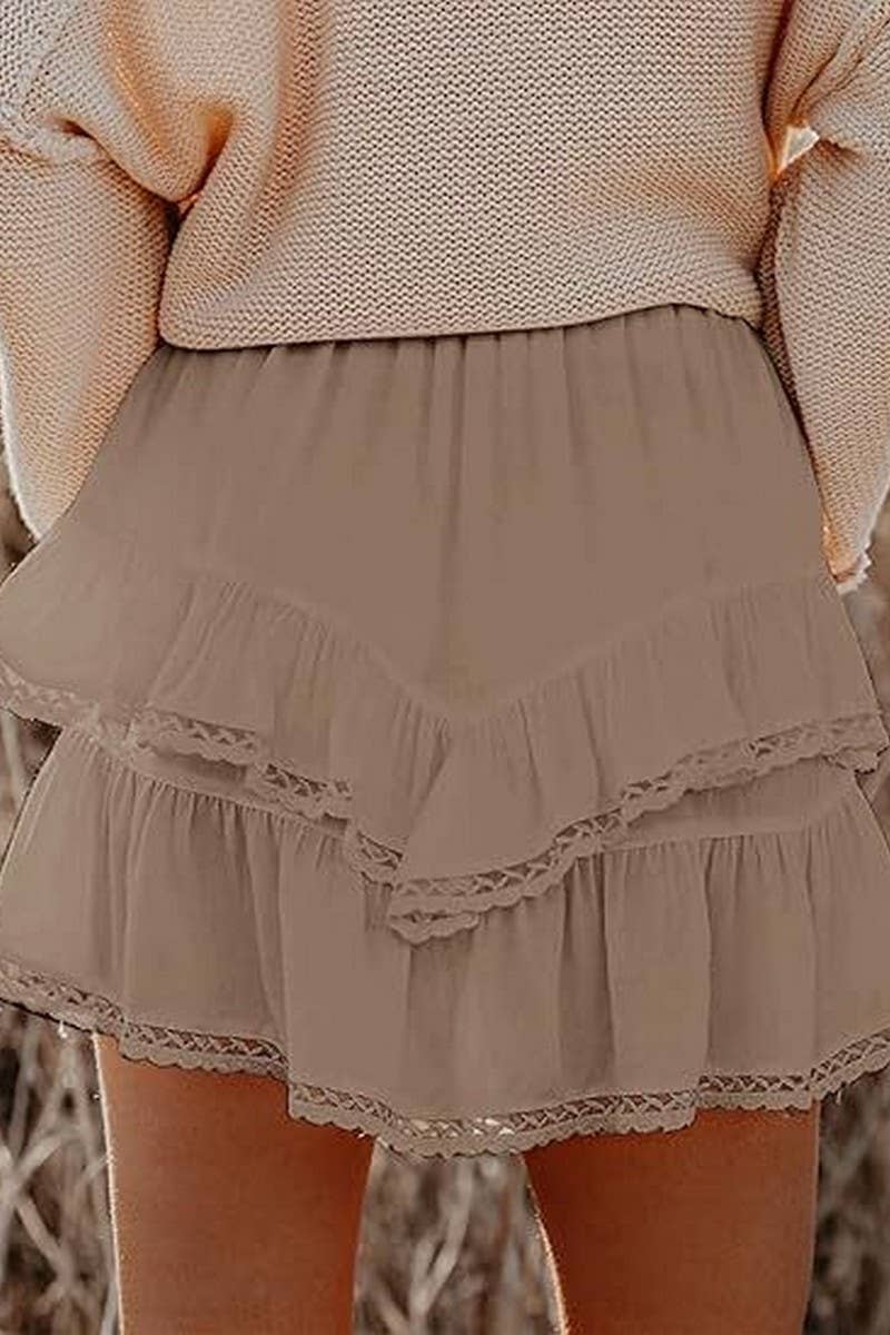 HIGH WAIST LAYERED RUFFLE MINI SKIRT