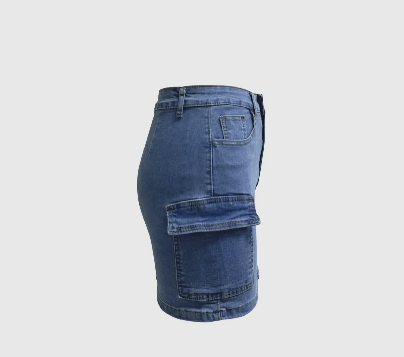 Mid Wash Cargo Pocket Denim Mini Skirt