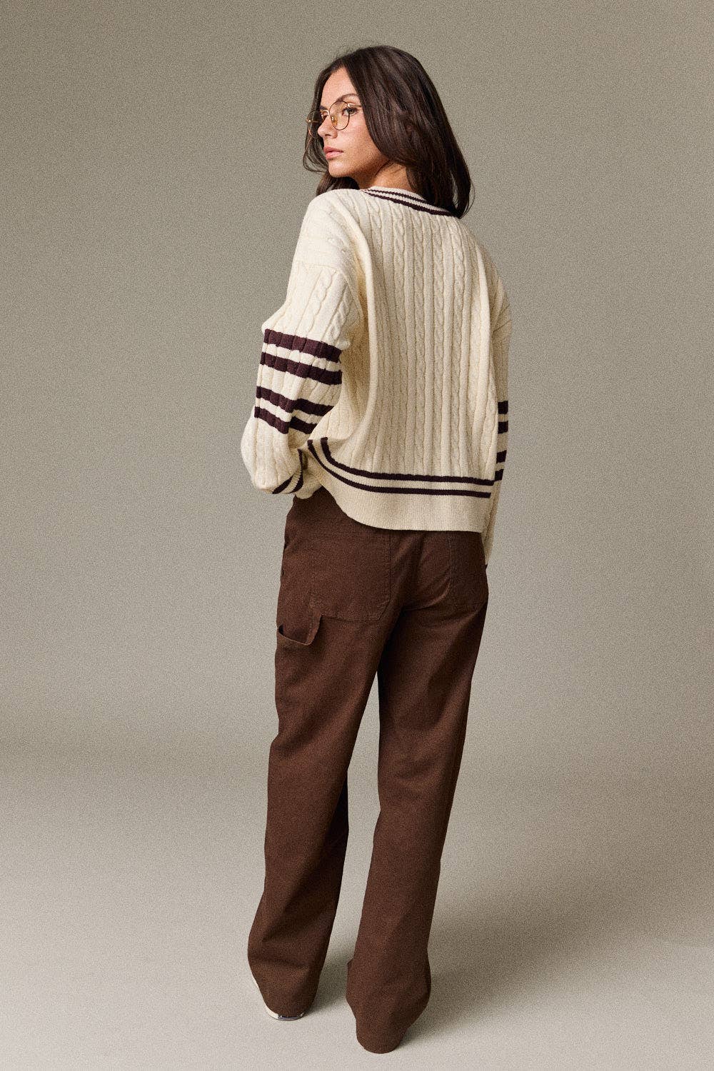 Cable Knit V-Neck Varsity Sweater (PRE🤍ORDER)