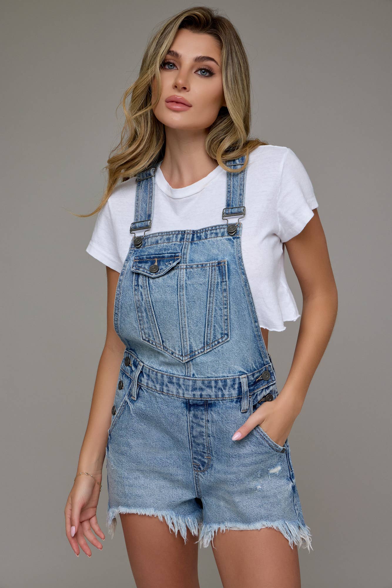 Dylan Frayed Hem Short Overalls