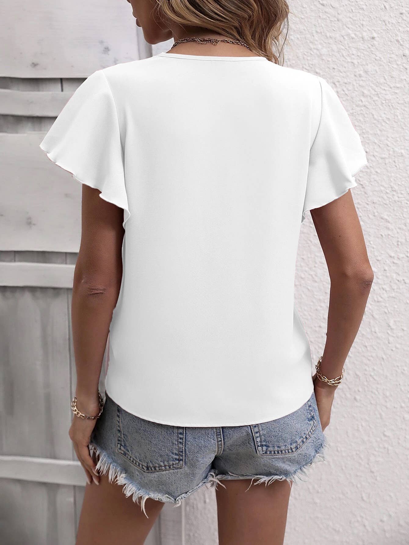 V Neck Ruffles Sleeves Top