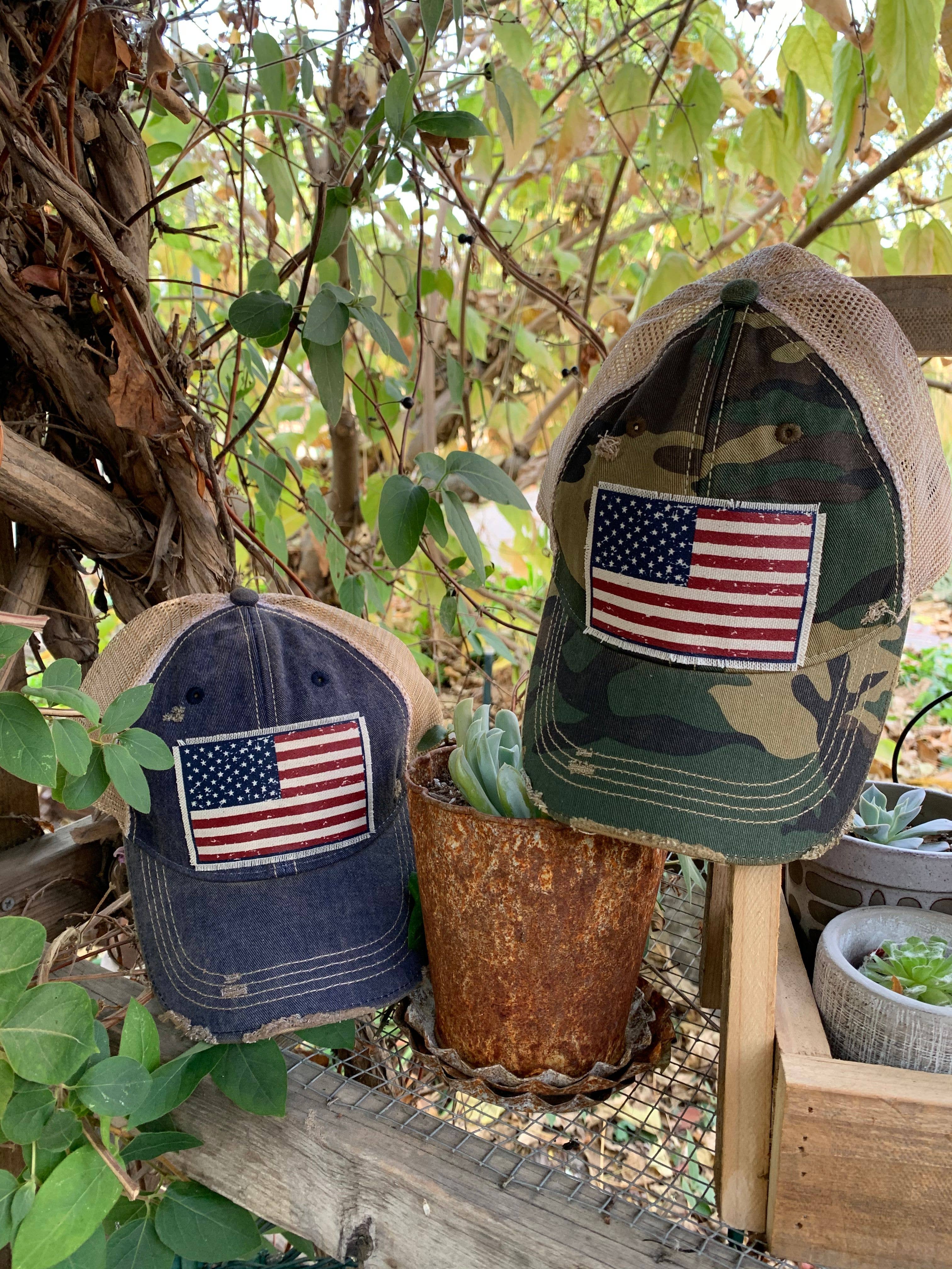 American Flag USA Distressed Trucker Hat Baseball Cap