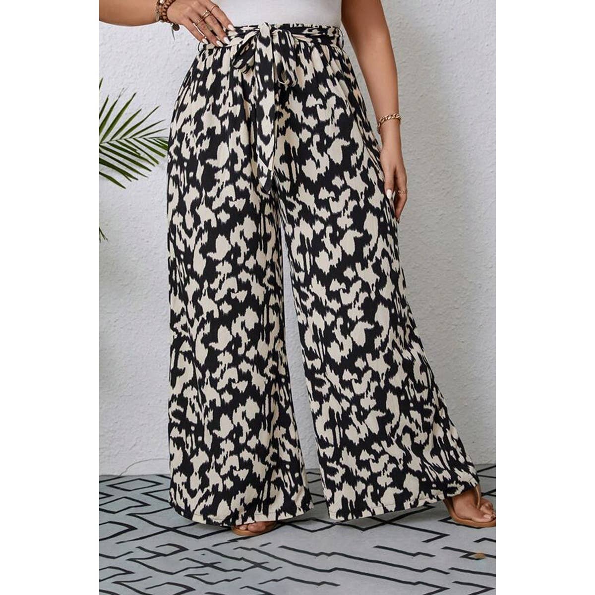 Animal Print Wide Leg Belt Pant