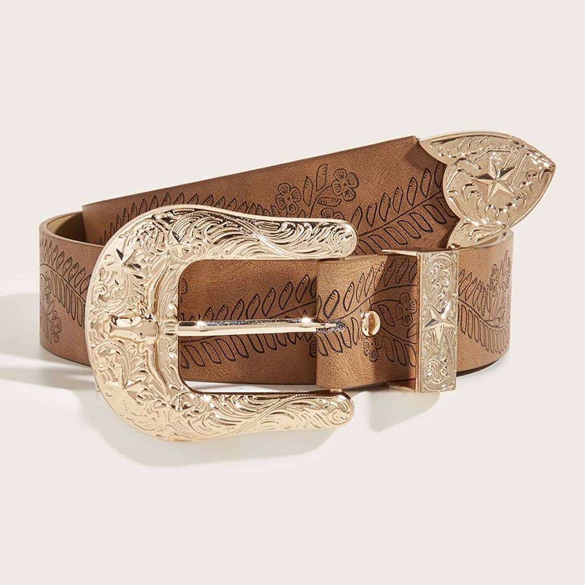 WESTERN STYLE HORSESHOE PRINT CAMEL BELT
