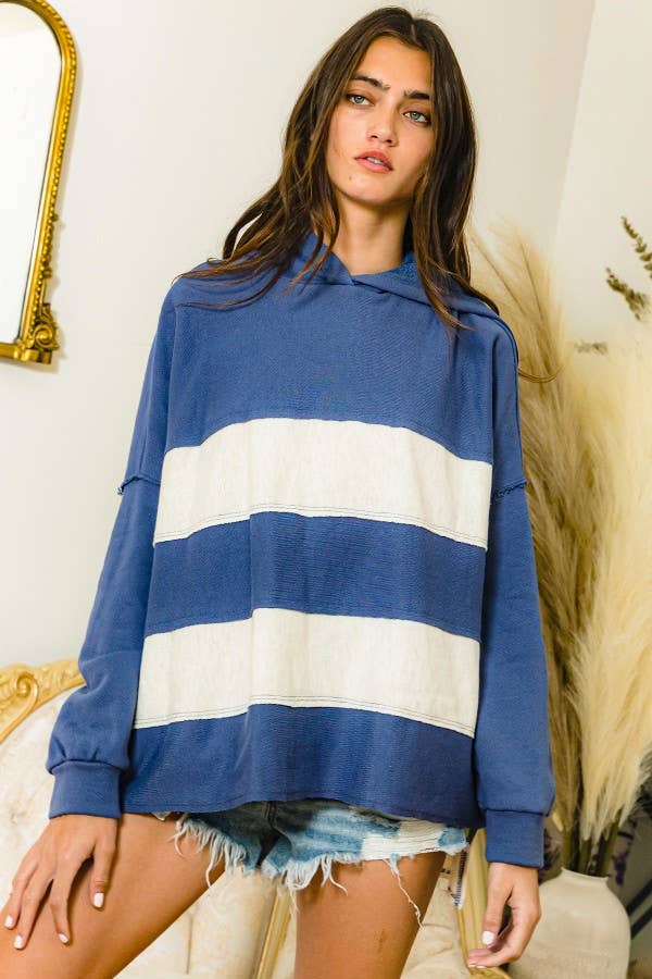 Contrast Color-block Oversized Terry Hoodie Top (PRE🤍ORDER)