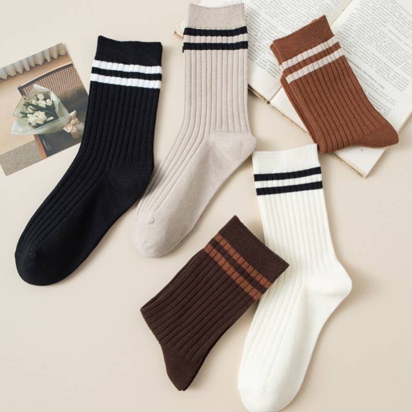 STRIPE HALF CREW COTTON SOCKS