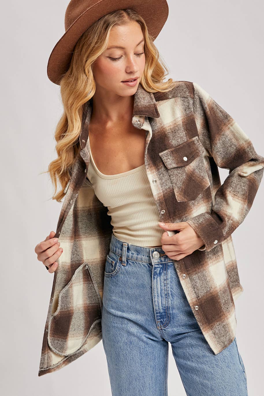 BUTTON DOWN FLANNEL SHACKET WITH POCKETS