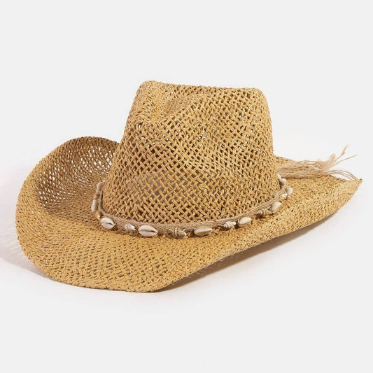 Straw Weave Cowrie Shell Rope Strap Cowboy Hat