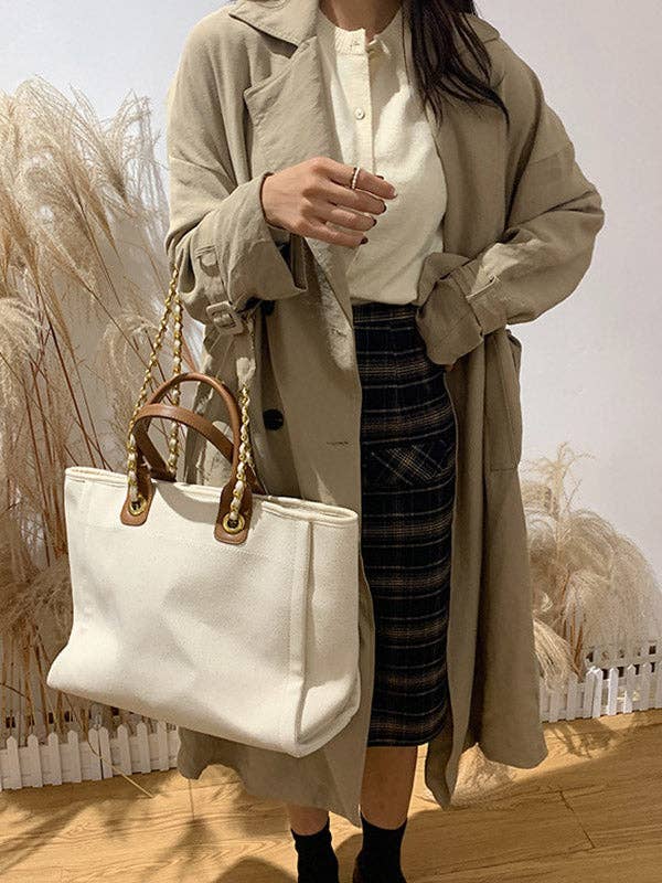 Urban Simple Chic Split-Joint Canvas Tote Bag