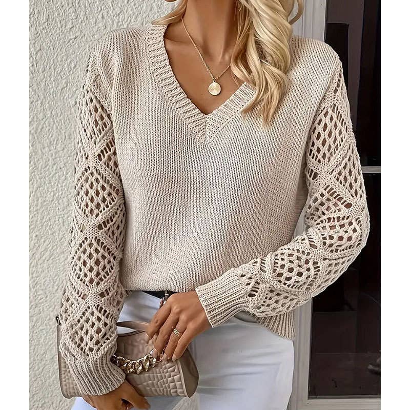 CUT-OUT V-NECK PULLOVER SWEATER