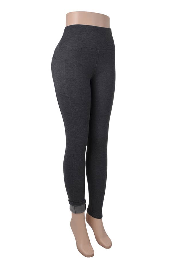 Fur lined winter warm legging with side cellphone pockets