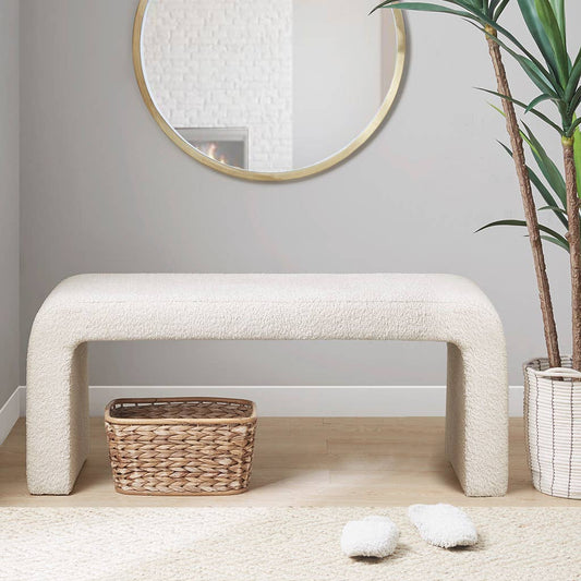 Cream Transitional Boucle Waterfall Accent Bench