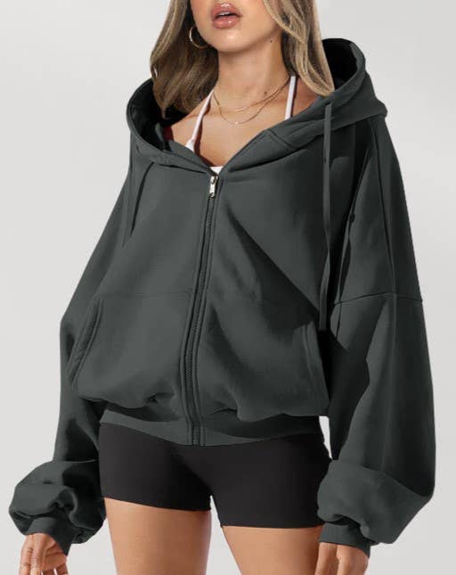 Hooded Zippered Pocket Long-Sleeved Sports Sweatshirt