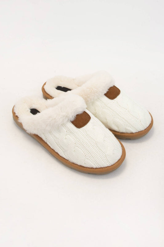 COZY FUR-LINED SLIPPER WITH CABLE KNITTED UPPER
