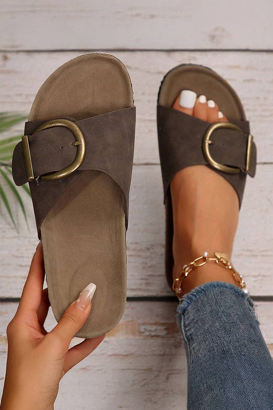 Buckle Decor Faux Suede Thick Sole Slippers (PRE🤍ORDER)
