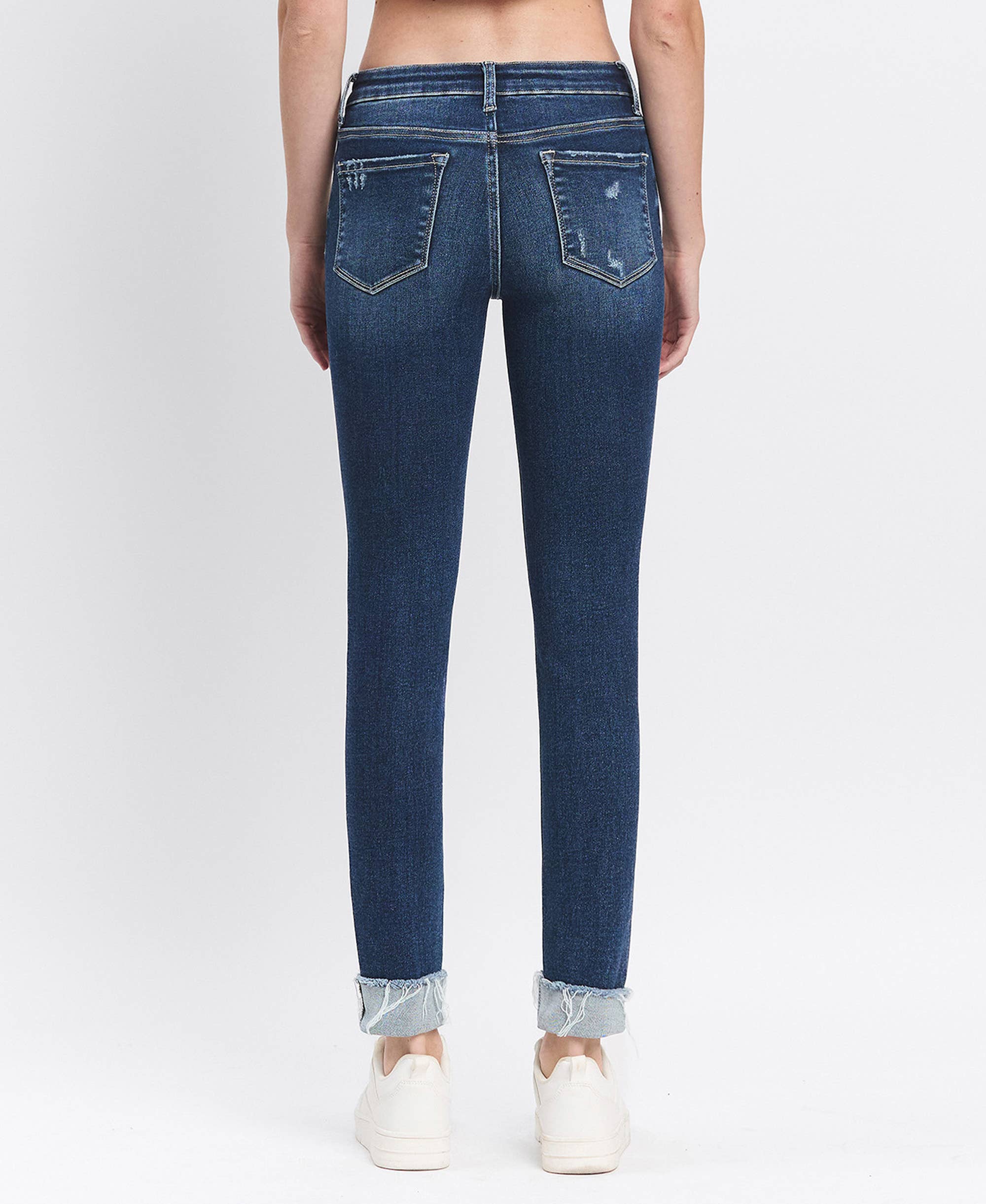 MID RISE CUFFED SKINNY JEANS