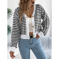 Colorblock Striped Lantern Sleeve Sweater