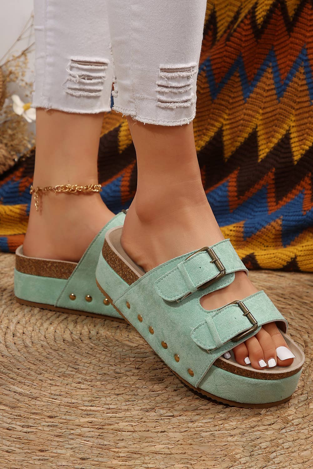 Suede Buckle Decor Footbed Sandal Slippers (PRE🤍ORDER)