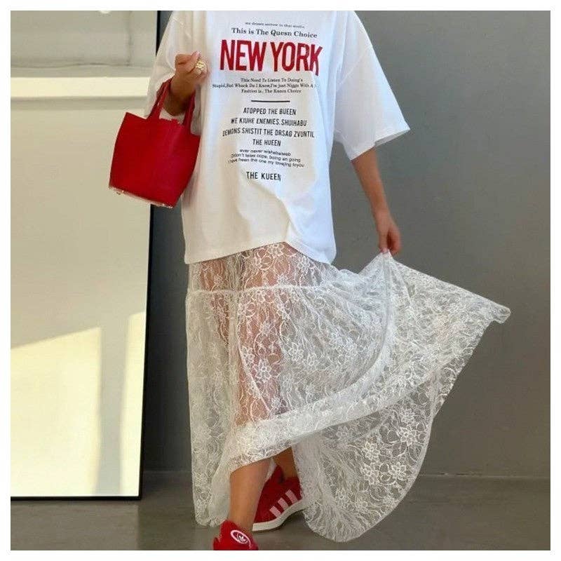 Elegant Lace Floral High-Waisted Midi Skirt (PRE🤍ORDER)