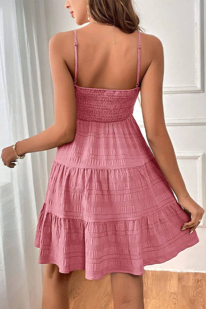 Spring Summer Plain Textured Smocked Cami Dress