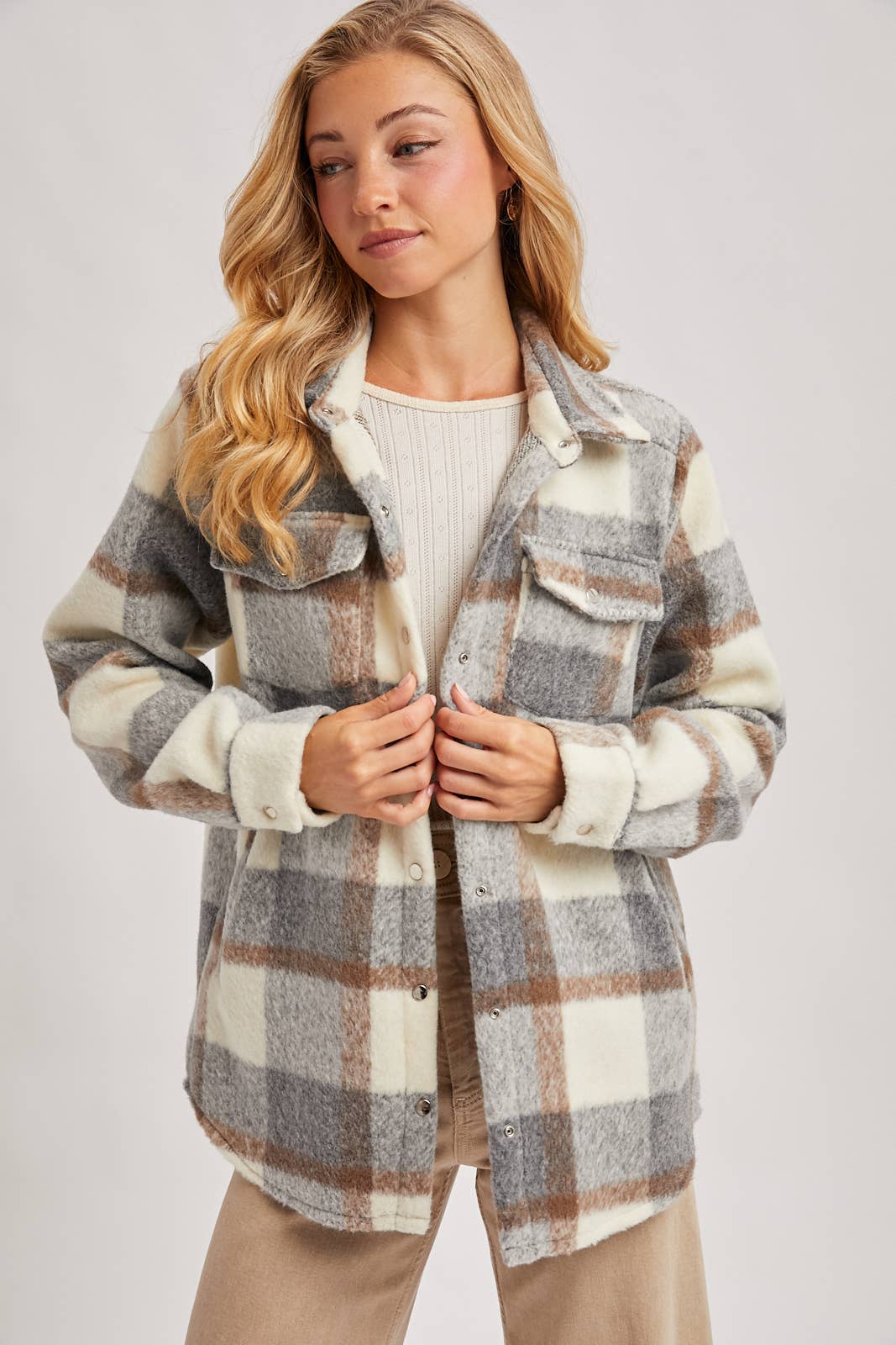 PLAID BRUSHED FLANNEL SHACKET