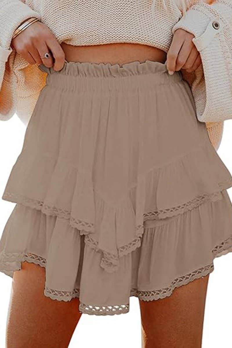 HIGH WAIST LAYERED RUFFLE MINI SKIRT
