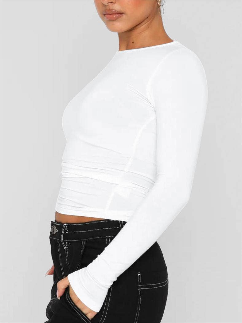 Basic slim fit long sleeve tee for women casual fall