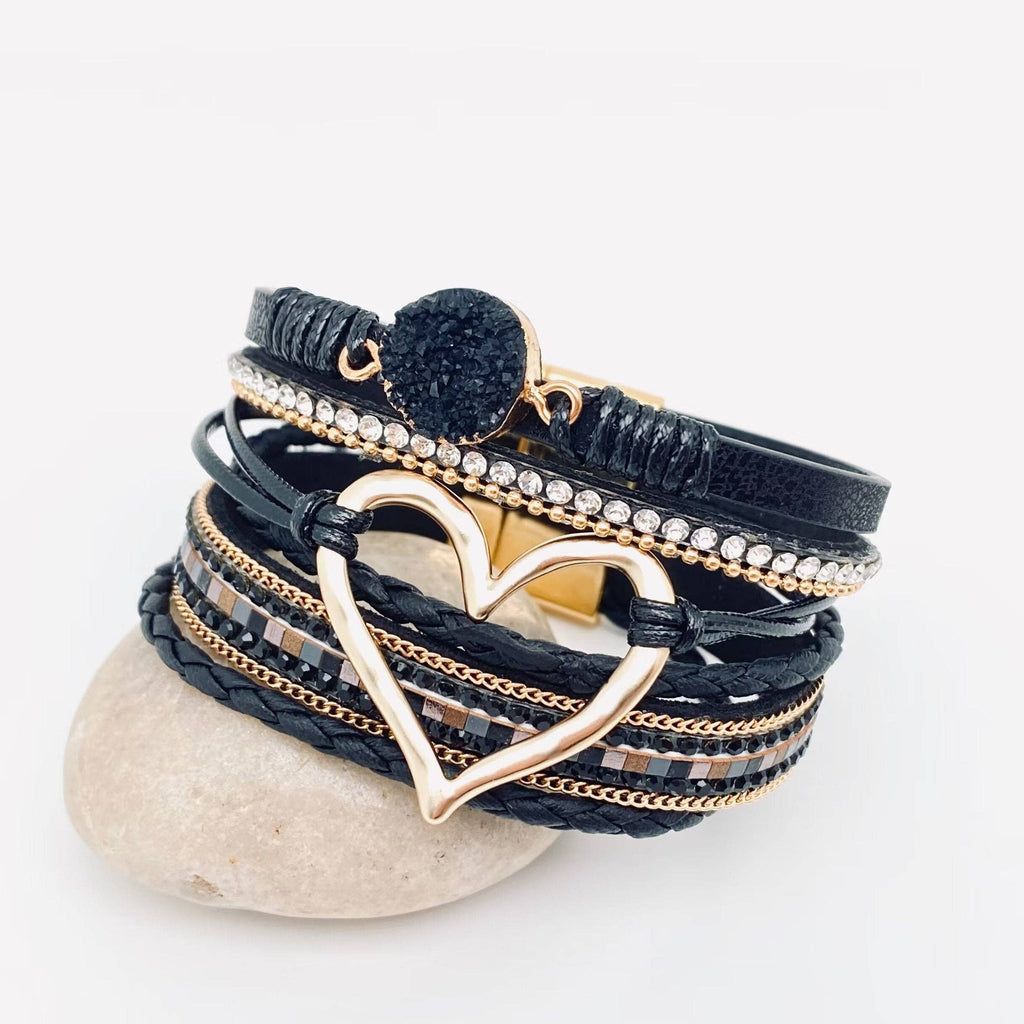 Multi-Layer Heart Charm Bangle Bracelets