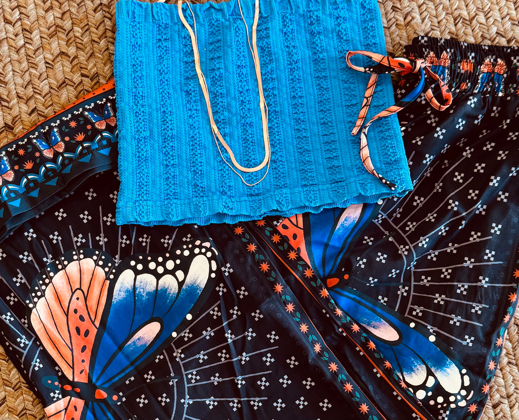 PRINTED WIDE LEG PANTS