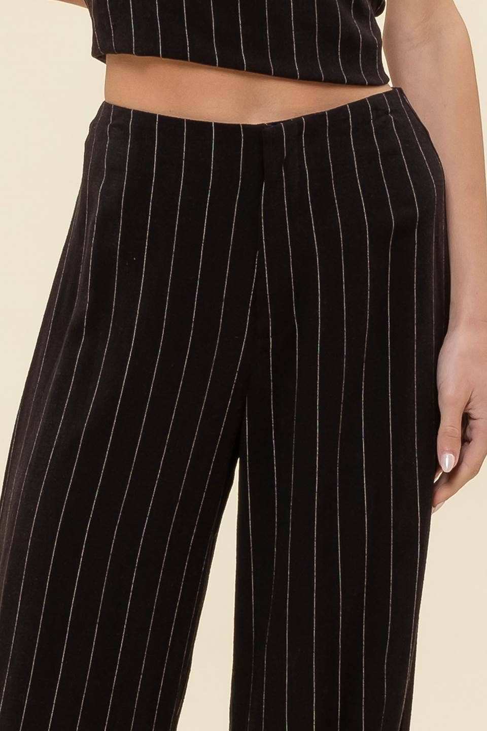 PINSTRIPE WIDE LEG LINEN DRESS PANTS