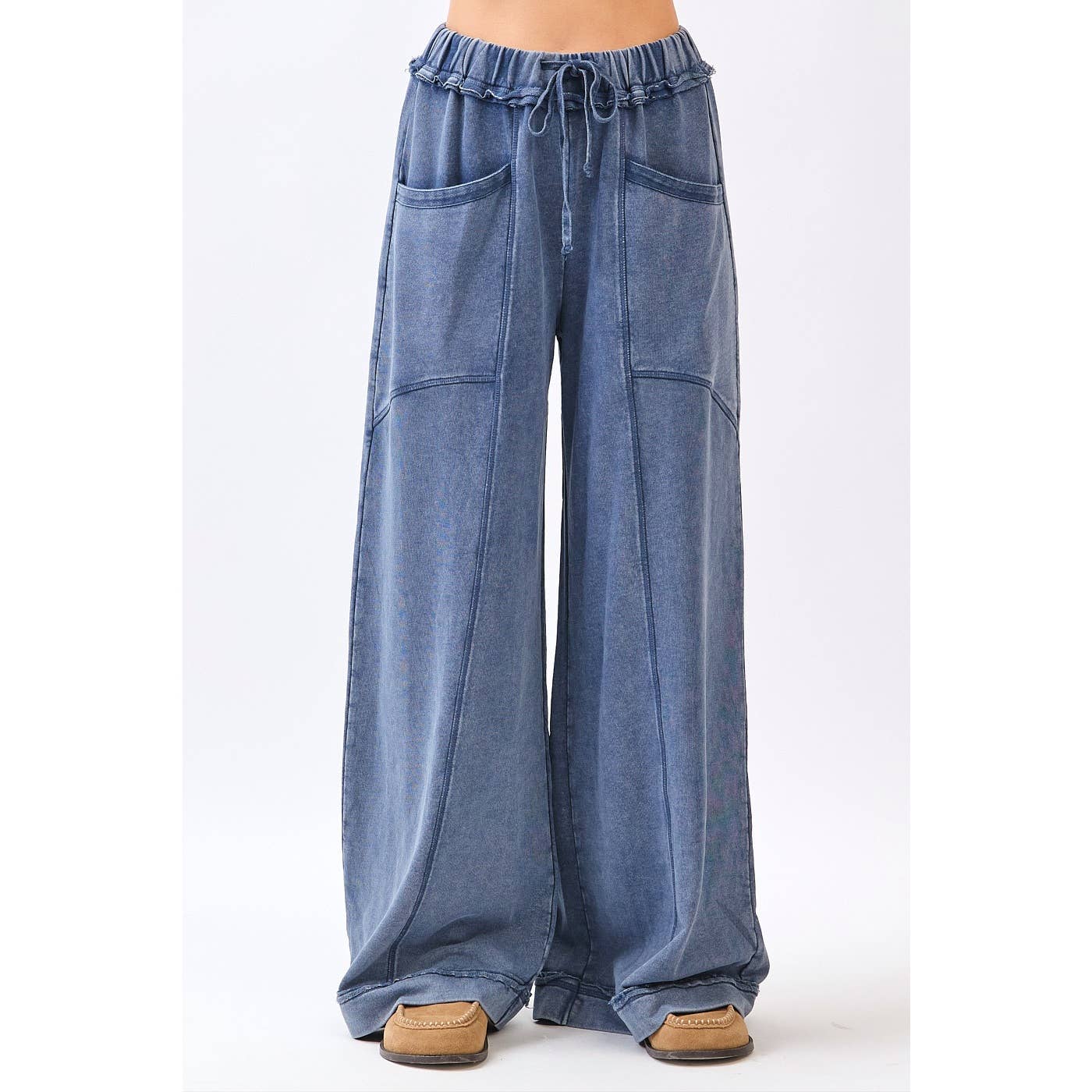 MINERAL WASH CURVED SEAM WIDE LEG PANTS (PRE🤍ORDER)