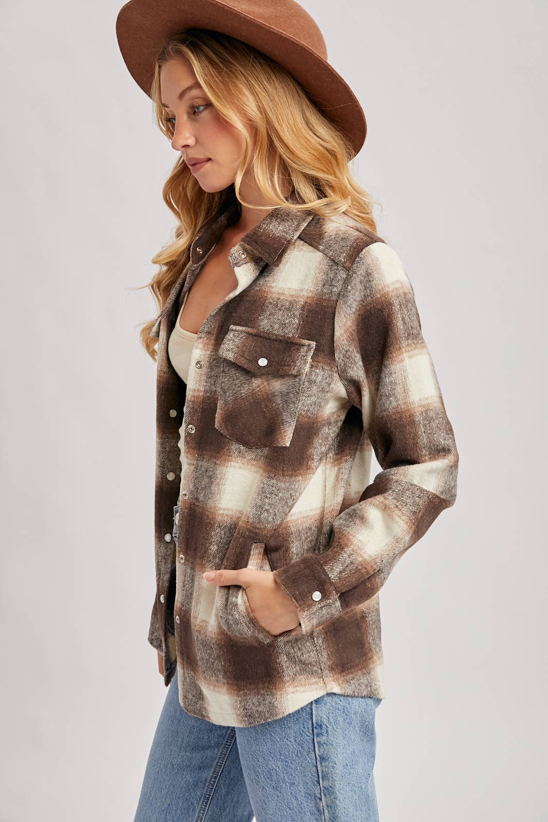 BUTTON DOWN FLANNEL SHACKET WITH POCKETS