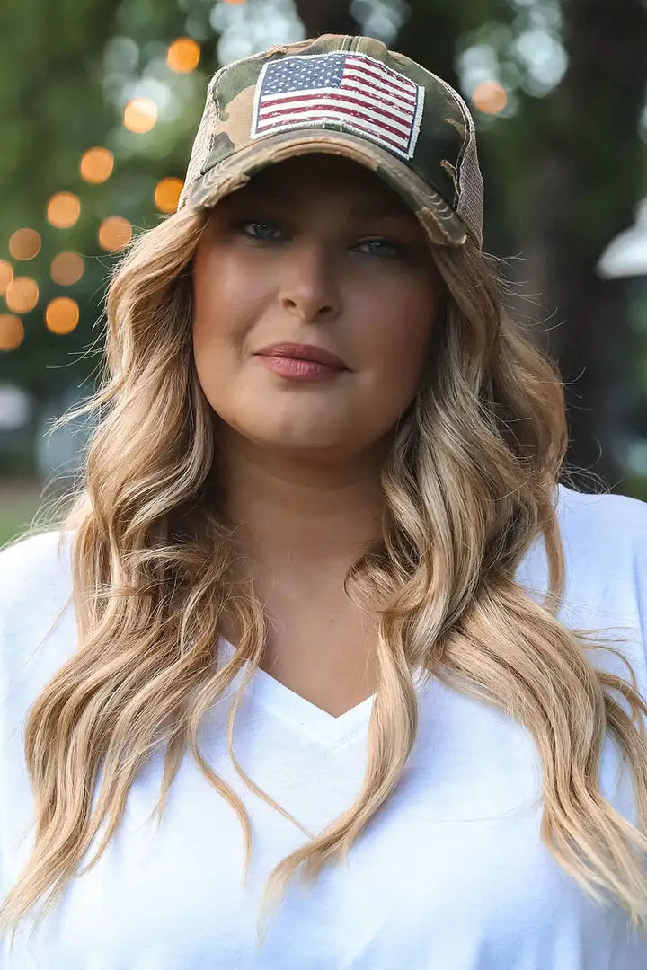 American Flag USA Distressed Trucker Hat Baseball Cap