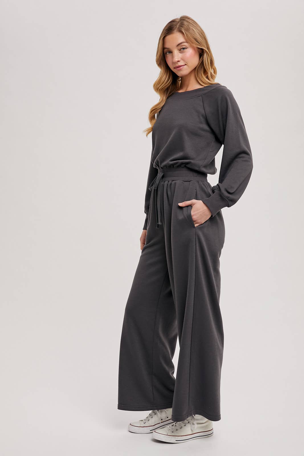 WIDE NECK OFF THE SHOULDER KNIT JUMPSUIT