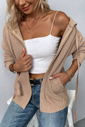 KNITTED ZIP UP HOODIE CARDIGAN