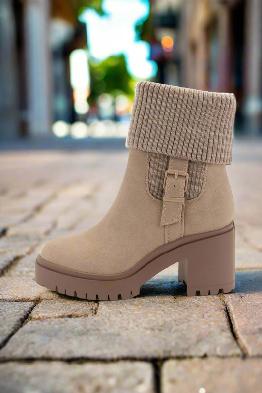 FOLD-OVER KNIT MID-CALF BOOTIE