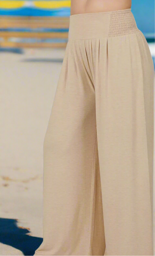 Smocked Waist Wide Leg Pants