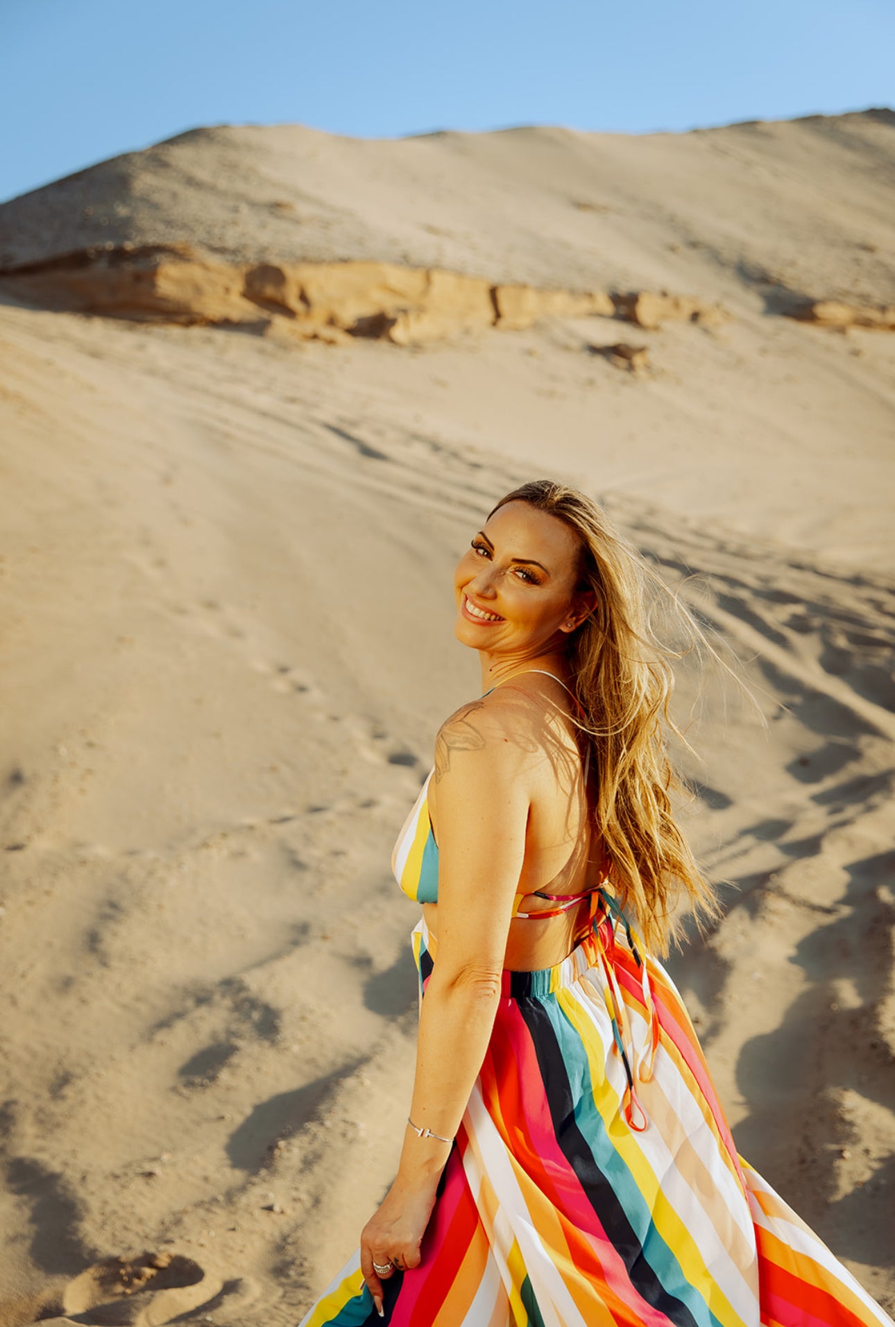 Multicolor Striped Spaghetti Strap Backless Dress