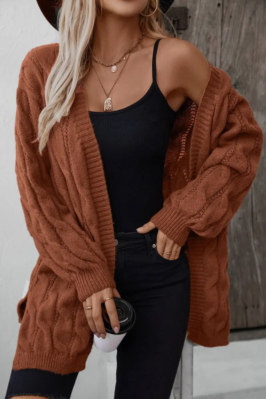 Twisted Mid-Length Knitted Cardigan