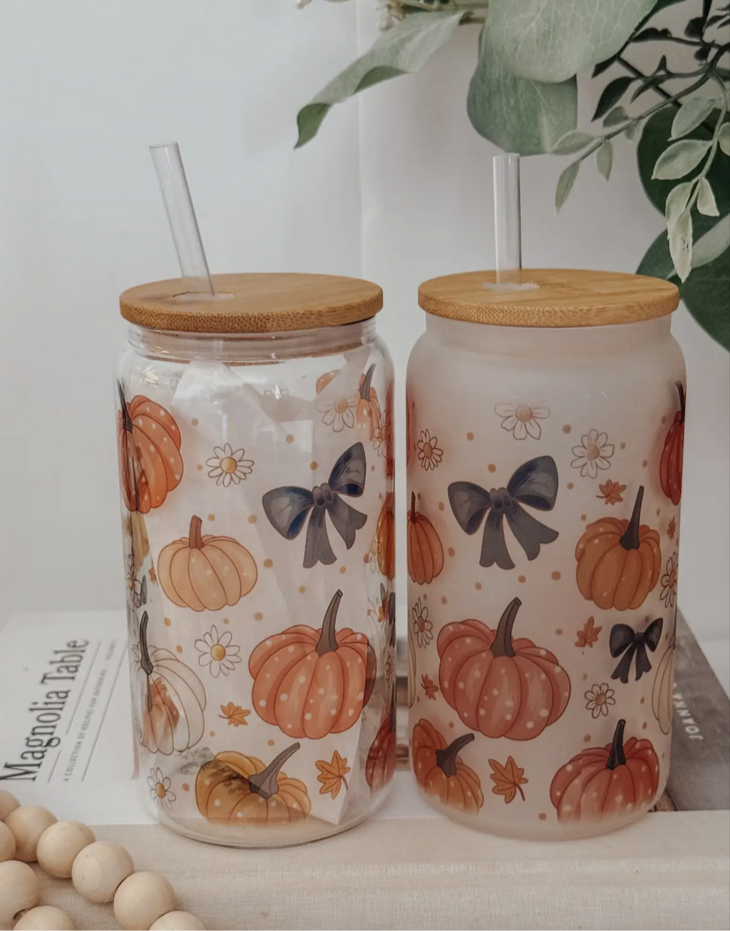 Mystical Pumpkins 16oz Glass Cup With Bamboo Lid