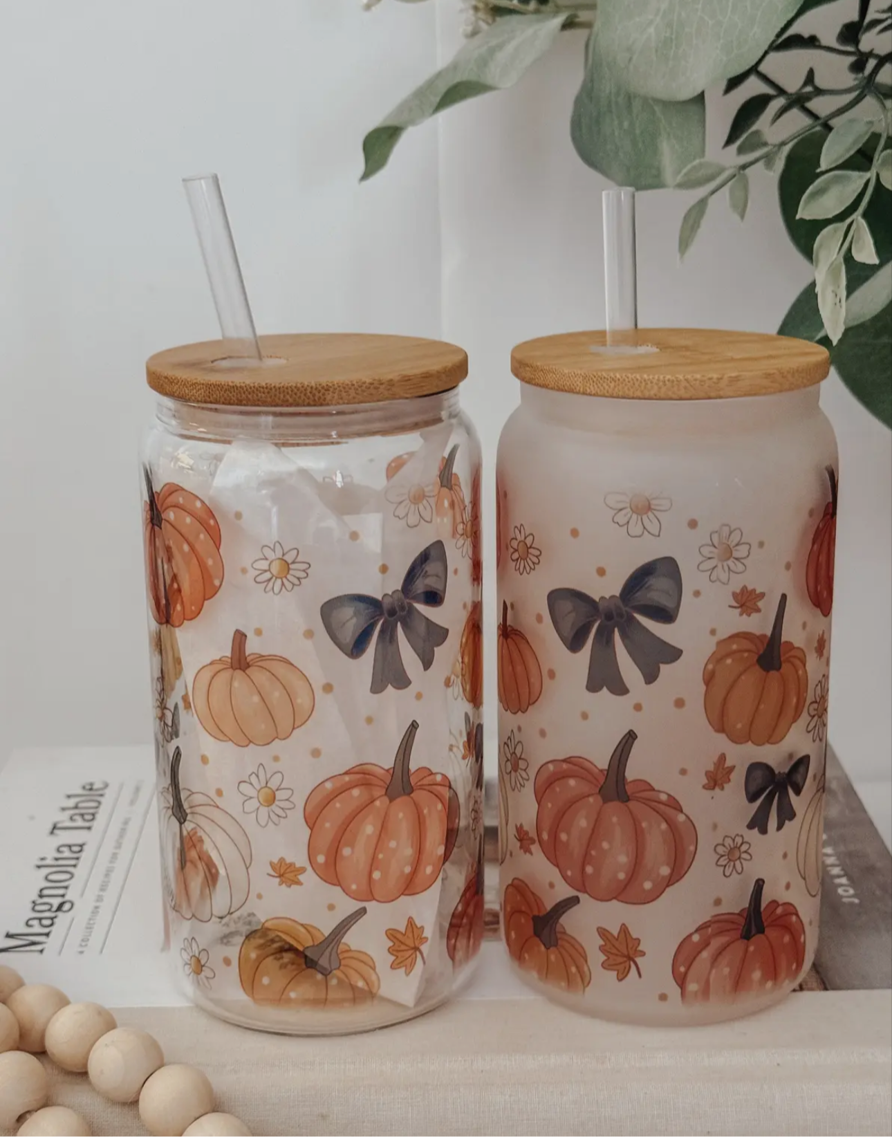 Mystical Pumpkins 16oz Glass Cup With Bamboo Lid