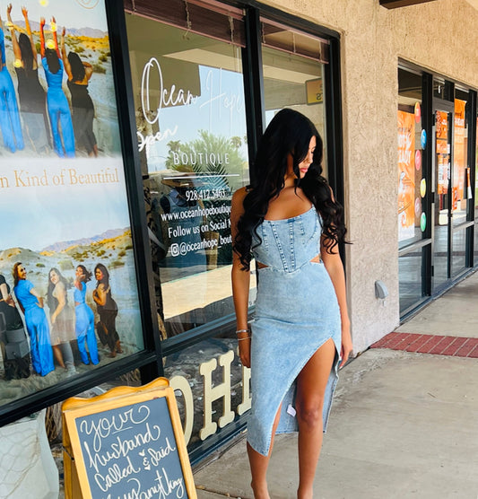 Light Blue Distressed Denim Dress