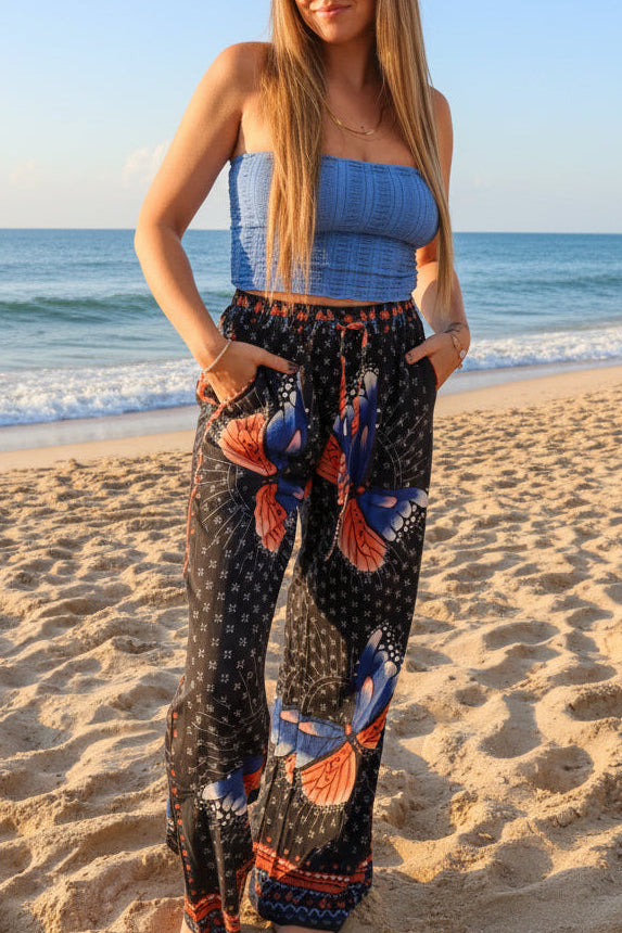 PRINTED WIDE LEG PANTS