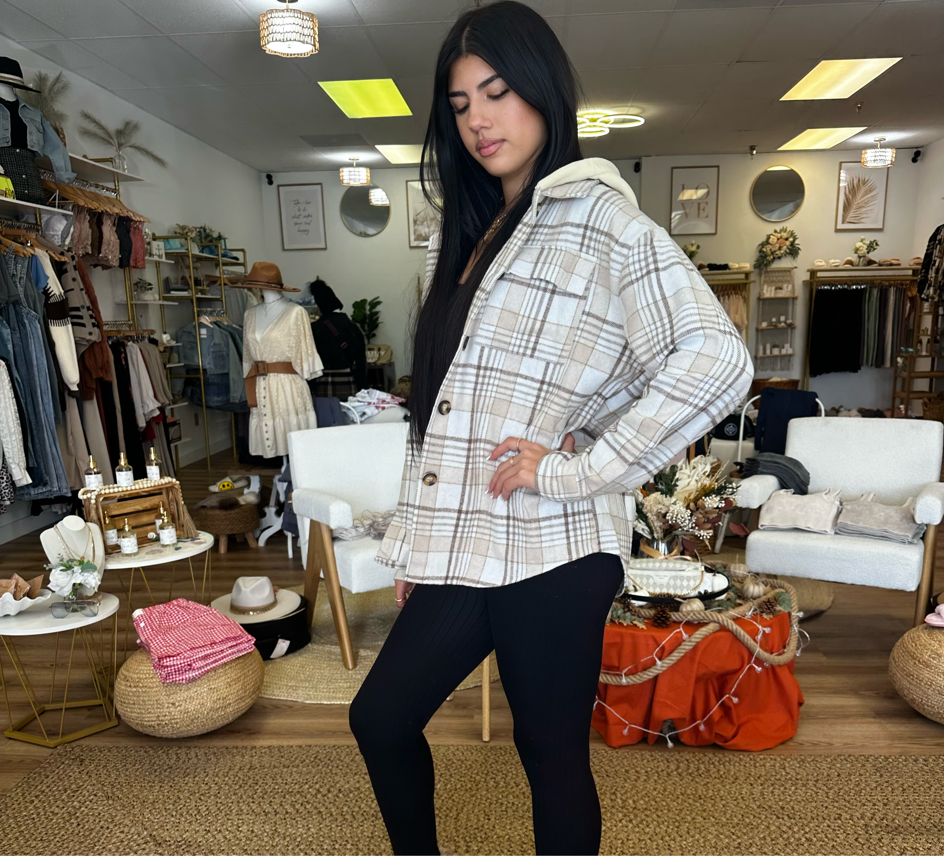 Autumn/Winter Hooded Plaid Button Shirt Jacket