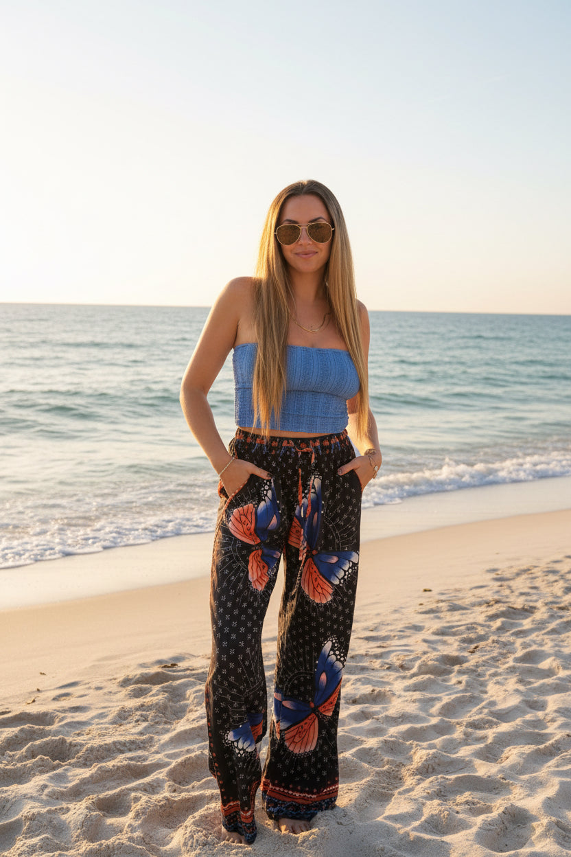 PRINTED WIDE LEG PANTS