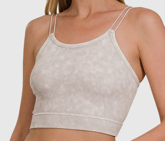 Washed Ribbed Seamless Double Strap Brami Top