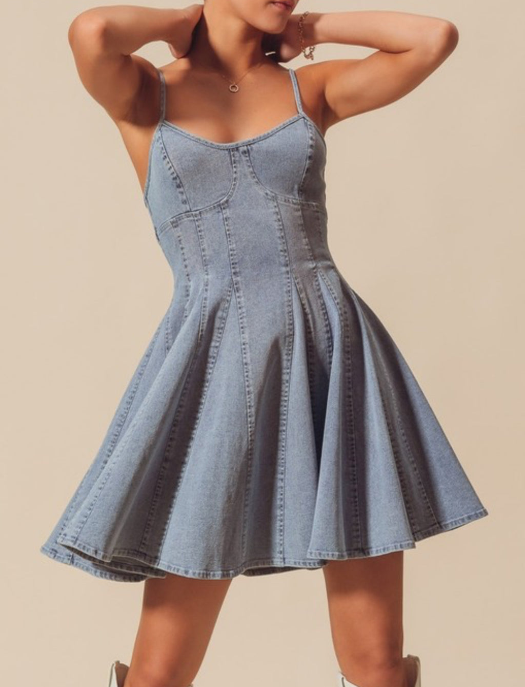A Line Fit & Flare Mini Denim Dress