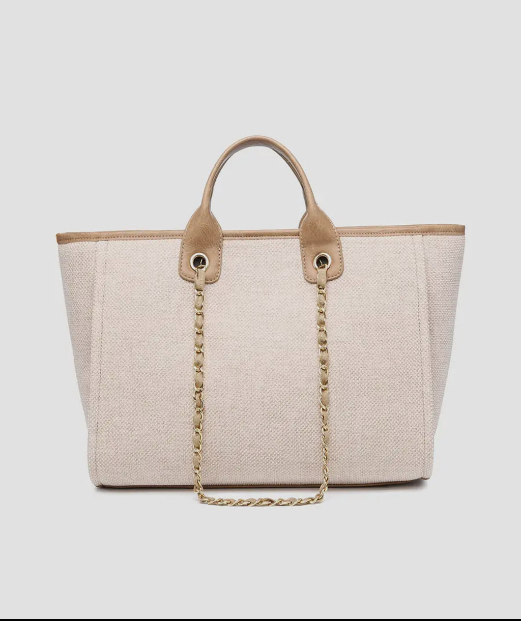Kristina Striped Satchel w/ Chain Strap