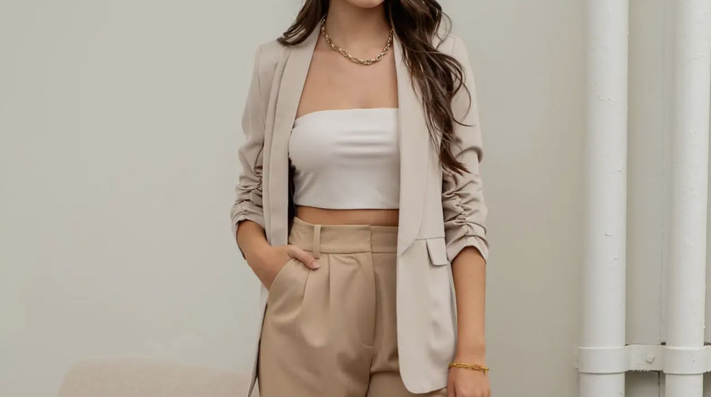 Ruched 3/4 Sleeve Blazer