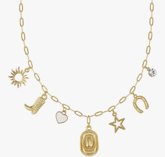 Chunky Gold Western Charm Necklace